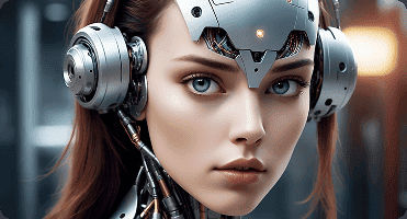 Cinematic portrait of a humanoid robot symbolizing AI and future technology